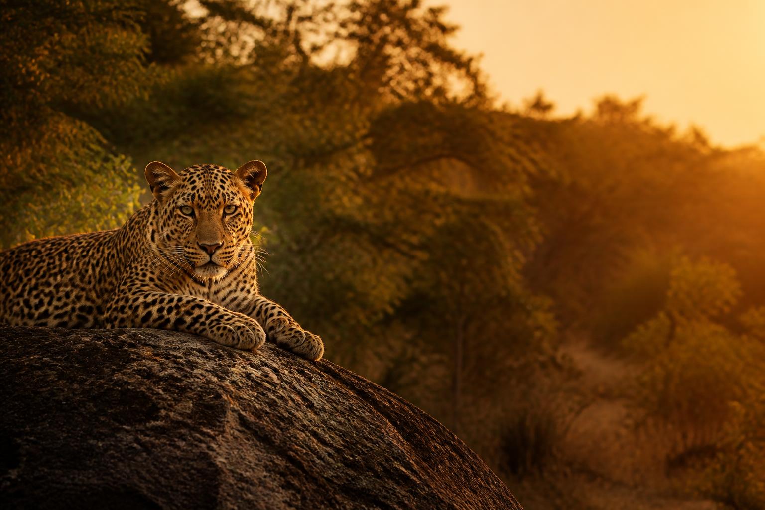 Sri Lankan leopard at golden hour in Yala National Park